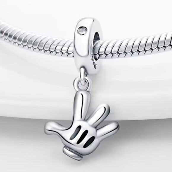 925 Sterling Silver Charm Mickey Mouse Bracelet Hand Glove Disney CZ Diamond NEW - Picture 2 of 6